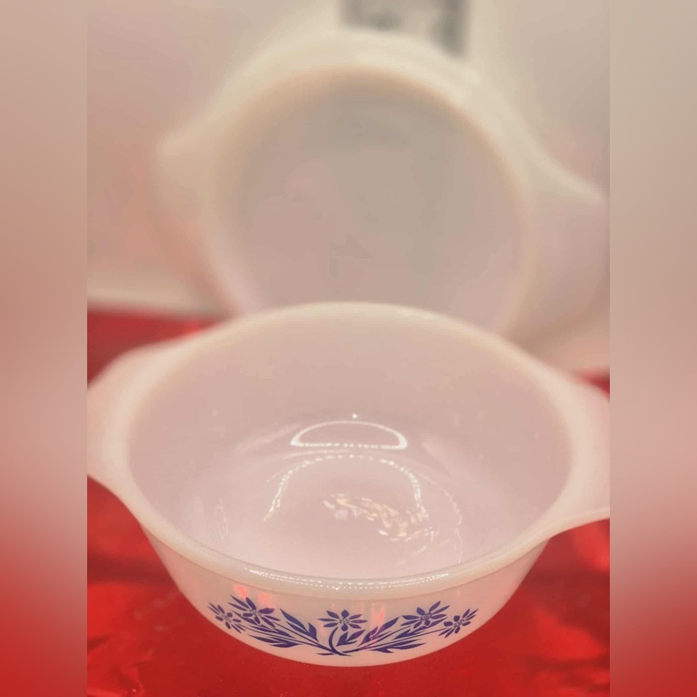 Fire King Blue Cornflower Vintage Mini Milk Glass Casserole Dish Set w/ Shakers - Picture 5 of 16